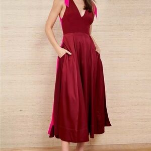 La Ligne Charlotte Burgundy and Pink Midi Dress